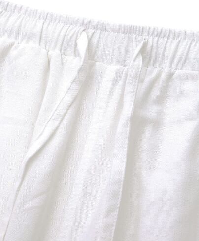Bonnorth Women's Cotton Linen Drawstring Elastic Waist Loose Wide Leg Cropped Pants with Pockets in Kuwait