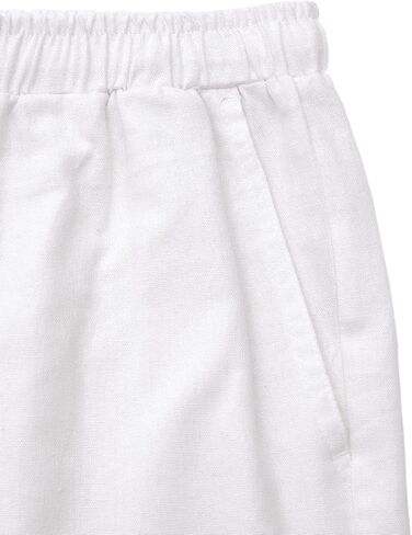 Bonnorth Women's Cotton Linen Drawstring Elastic Waist Loose Wide Leg Cropped Pants with Pockets in Kuwait