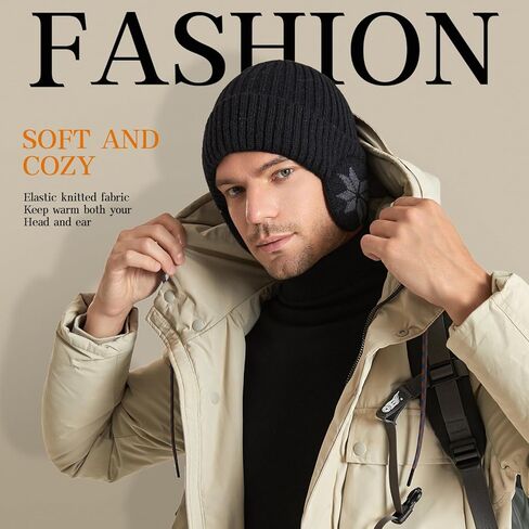 قبعة شتوية دافئة للجنسين من DANMY، قبعات صوفية ناعمة متماسكة للرجال والنساء، قبعة حياكة للرجال والنساء، واقي أذن للرجال in Kuwait