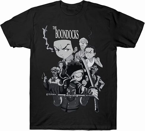 قمصان UEESTAR The Boondocks للرجال تي شيرت ذو صورة مجمعة للقتال باللون الأسود in Kuwait