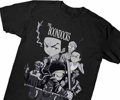 قمصان UEESTAR The Boondocks للرجال تي شيرت ذو صورة مجمعة للقتال باللون الأسود in Kuwait