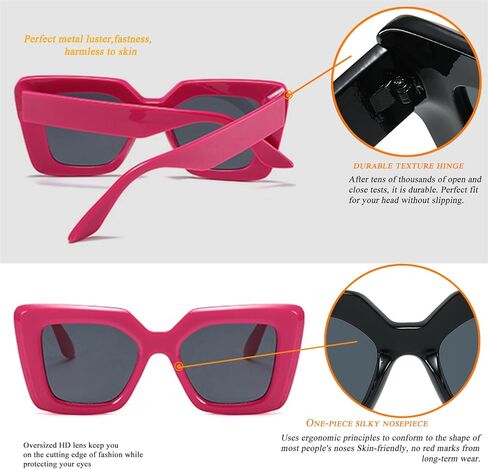 نظارات شمسية كبيرة الحجم للسيدات من HJSTES، ظلال عيون قطة عصرية للسيدات، إطار مربع للحماية من الأشعة فوق البنفسجية in Kuwait