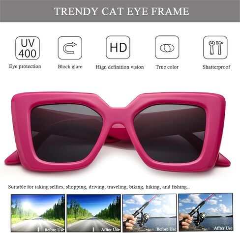 نظارات شمسية كبيرة الحجم للسيدات من HJSTES، ظلال عيون قطة عصرية للسيدات، إطار مربع للحماية من الأشعة فوق البنفسجية in Kuwait