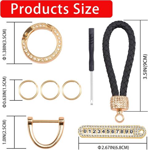 Worcas Car Keychain With Bling Rhinestones,eather Woven Keychain with anti loss telephone number plate for all Cars in Saudi Arabia