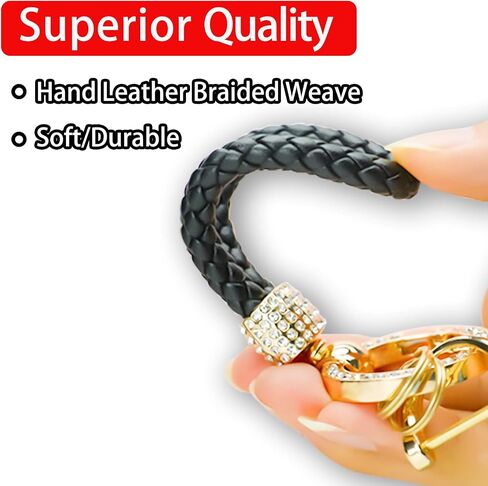 Worcas Car Keychain With Bling Rhinestones,eather Woven Keychain with anti loss telephone number plate for all Cars in Saudi Arabia