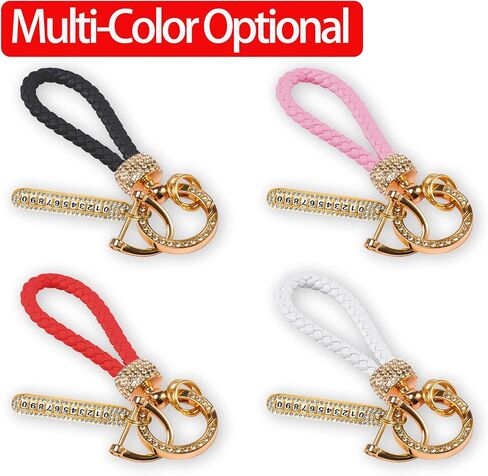 Worcas Car Keychain With Bling Rhinestones,eather Woven Keychain with anti loss telephone number plate for all Cars in Saudi Arabia