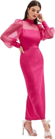 فستان Romwe نسائي برقبة وهمية وأكمام شبكية طويلة وسحاب خلفي in Kuwait