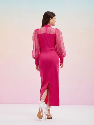 فستان Romwe نسائي برقبة وهمية وأكمام شبكية طويلة وسحاب خلفي in Kuwait