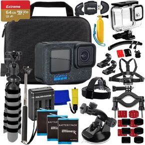 SSE GoPro HERO12 (Hero 12) Bundle - Includes: 64GB Extreme microSD Memory Card, 3 Replacement Battery, Dual Battery Charger, Underwater Housing, Tripod, Carry Case & Much More