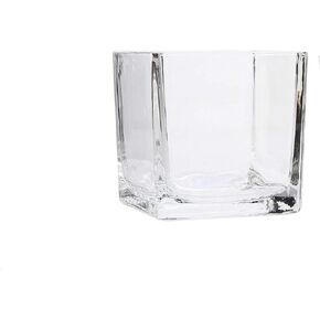 Hosley 3.94 Inch High Clear Square Glass Vase/Tealight and Votive Holder Ideal Gift for Wedding Party Spa and Aromatherapy O5
