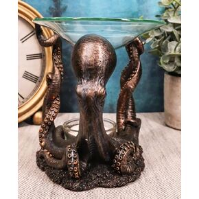 Ebros Nautical Ocean Marine Octopus Head and Arms Tentacles Oil Warmer Or Wax Tart Burner Aroma Scent Diffuser Tea Light Candle Holder Statue Sea Kraken Giant Octopuses Themed Decorative Figurine