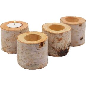 Christmas Birch Tealight Holder Real Birch Log Candle Holders Wooden Tealight Candleholder Succulent Plant Holder for Home Party Fireplace Decoration (Pack of 4 Same Height 2.36"x2.36")