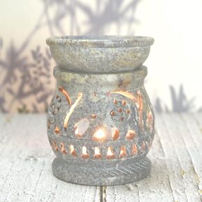 Oil Burner Aroma Diffuser|Soapstone Tea Light Holder|Black Hand Carved Jali work|Soapstone|for Aromatherapy- 5 inch (Design 1)