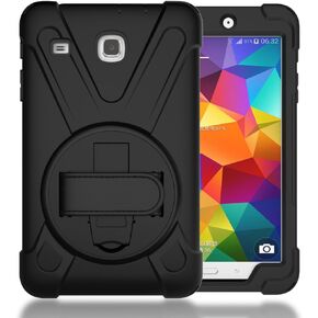 Samsung Galaxy Tab E 8.0 Case, Heavy Duty Hybrid Shockproof Protection Cover Built with Kickstand and Hand Strap for Samsung Galaxy Tab E 32GB SM-T378/Tab E 8.0 Inch SM-377 Tablet (Black)