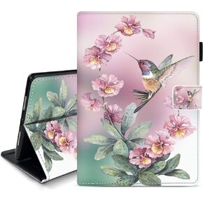 Case for iPad 10.2 Inch (2021/2020/2019 Model, 9th/ 8th / 7th Generation),Smart iPad 10.2 Case,Auto Wake/Sleep Cover, Leather (Flower Hummingbird)