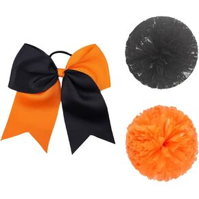 2 Pcs Metallic Foil Pom Poms Cheerleading Pom Poms Team Spirit Pom Poms Sports Fan Pom Poms with Cheerleading Hair Bows Cheerleader Costume Accessories Red and White