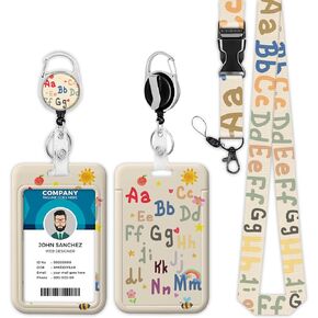 Colorful Alphabet Lanyards for ID Badges, English Letter ID Badge Holder with Lanyard Retractable Badge Holder/Reel Lanyard Teacher, Kids