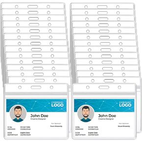 10 Pcs Clear Badge Holder Horizontal ID Card Holder Waterproof Plastic Card Name Badge Holder for Office, School, Conference