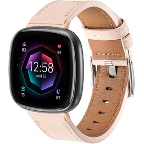Nigaee Genuine Leather Bands Compatible with Fitbit Versa 3/Versa 4/Sense/Sense 2,Soft Leather Straps Adjustable Replacement Wristbands for Women Men in Kuwait