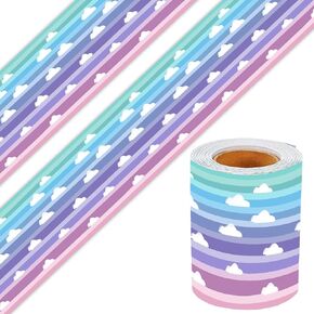 36FT Rainbow Clouds Bulletin Board Border Back to School Trim Die-Cut Bulletin Board Strips for Photo Wall Bulletin Board Decorations,Desks,Black Board,Home,School Classroom (Colorful)