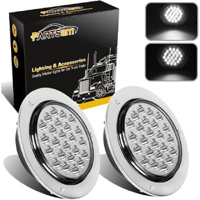 Partsam 2pcs 4" Round White 24 LED Truck Trailer Light Reverse Backup Running Light + Chrome/Wire