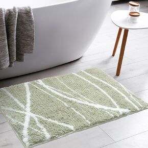 Tititex Luxury White Black Curve Line Bathroom Rug Set, 20x32 inch + 16x24 inch 2 pcs Extra Soft and Absorbent Microfiber Bath Rugs, Non-Slip Plush Shaggy Carpet,Mats for Floor, Tub and Shower