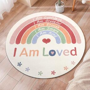 Topotdor Boho Rainbow Round Rug,Washable Kids Rug Ultra Soft Colorful Nursery Rug for Calming Corner Home Bedroom Playroom Decor,47" Round