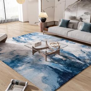 INGEROOM Washable Area Rug, 4x6 Area Rug for Living Room, Soft Area Rug for Bedroom, Abstract Design, Stain Resistant Rugs, TPR Anti-Slip Backing, Non Shedding, Blue Area Rug