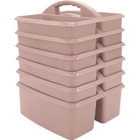 Teacher Created Resources Light Mauve Portable Plastic Storage Caddy 6-Pack for Classrooms, Kids Room, and Office Organization, 3 Compartments