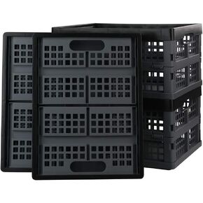 Bringer 4-Pack Plastic Collapsible Crates, Foldable Crates Storage, 15 L