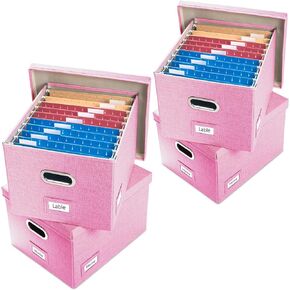 Prandom File Organizer Box - Set of 1 Collapsible Decorative Linen Filing Storage Hanging File Folders with Lids Office Cabinet Letter/Legal Size Grey (17x14x11.2 inch)
