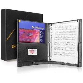 tutata Choral Music Holder, Sheet Music Folder with 20 Sleeves, Choir Folder with Handle and Strap, Sheet Music Binder, for Choir Singer, Stage Performance, Black