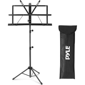 Pyle Portable Music Stand Holder - Sturdy and Adjustable Height Tripod Base Metal Music Stand, Foldable & Retractable, Lightweight & Compact for Storage or Travel with Carrying Bag