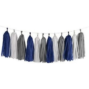 3 Pack 15 Pcs 14 inch Mixed White Navy Blue Grey Tissue Paper Tassels, Wedding Baby Shower Birthday Party Hanging Decoration
