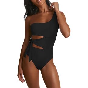 Hilor Women's One Shoulder Swimsuit Sexy Cutout Swimwear Cute Tie Side One Piece Bathing Suits