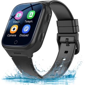 TEZILON 4G Elderly GPS Smart Watch Waterproof Phone Video Call SOS Emergency Alarm Voice Message Camera GPS Tracker Watch Real-Time Tracking Geo-Fence Touch Screen Pedometer Anti-Lost Gift Black