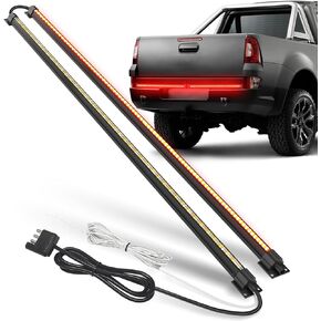 LED Tailgate Light Bar（60 in) with 4-Way Flat Connector Wire - Amber Sequential Turn Signal, Red Brake/Running, White Reverse Lights, Brake LED Light Barfor for Truck, Pickup, SUV, RV