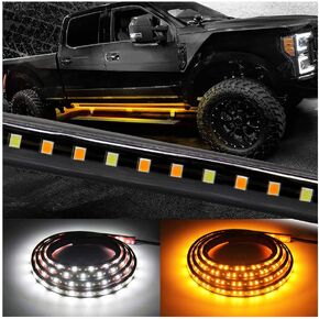 Truck LED Running Board Lights Amber Side Marker Kit, White Courtesy Lights Extended Crew Cab 2pc 48Inch 144 Led Bar Bed Light Switchback Underglow Strip for Pickup Trucks SUV Car Work (48Inch Board)