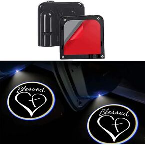 2Pcs Car Door Projector Logo Light for Blessed Cross and Heart Christian, Universal Wireless Courtesy LED Ghost Shadow Lights Welcome Lamp Suitable fit All Models