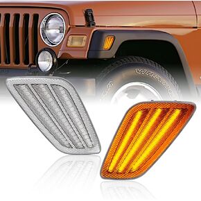 Front Fender Side Marker Lights, Led Amber Turn Marker Signal Lamps Compatible with 1997-2006 Jeep Wrangler TJ 55155629AC 55155628AC - Clear Lens