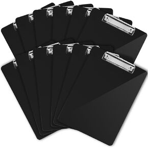 Black Plastic Clipboards (Set of 6) Multipack - 12.5x9 Inch Clipboard Holds 100 Sheets, Low Profile | Colored Acrylic Clip Boards in Bulk for Kids & Professionals