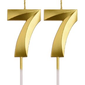 77th Birthday Candles, Gold 77 Year Old Number Birthday Candles, Happy Birthday Party Decorations Cake Topper Gifts for Men Women