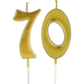 Gold 70th Birthday Candles for Cake, Number 70 Glitter Candle Party Anniversary Cakes Decoration for Women or Men