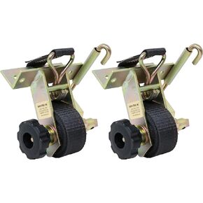 2 Pack, Rack-Strap Ladder Rack Tie-Downs, Right Angle Mounting Bracket, RSL1W White Low Profile Right Angle Mounting Bracket, Bolt Mounting Hardware Included, 8 Foot Strap