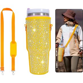 Bling Water Bottle Carrier Bag for Stanley 40oz Tumbler, Sparkling Diamond Water Cup Holder with Adjustable Strap for 40oz Stanley Cup Accessories