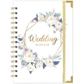 Tullofa Wedding Planner - Wedding Planner Book and Organizer for The Bride with 5 Tabbed Sections, 6.5" x 8.75", Hardcover with Metal Corner + 5 Inner Pocket + Sticker + Notes Pages - Purple White