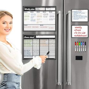 Magnetic Whiteboard Reward Chore Chart – Dry Erase Refrigerator Responsibility Incentive Chart w/Bonus - Grocery List and Notepad for Kitchen Refrigerator
