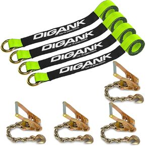 (4 Pack) Heavy Duty Tire Straps for Car Trailer - 2" x 96" - 3,300 lbs Safe Working Load - Wheel Straps for Hauling Cars-Ideal for Securely Transporting Vehicles