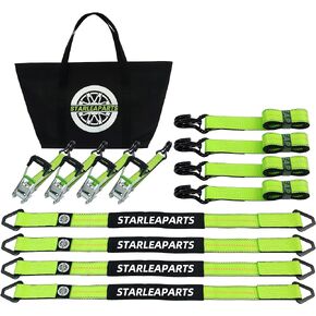 Ratchet Tie Down Set (4PK) - 10,000lb Guaranteed Break Strength, Includes (4) Premium 2" x 8' Ratchet Straps Tie Down with (4) 2" x 38" Axle Straps, Perfect for Truck,UTV,Trailer Moving