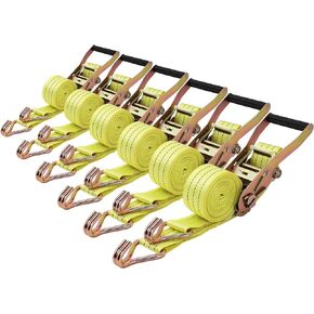 6 Pack 2" x15' Ratchet Strap Tie Down 4500LB J Hook, (Pack of 6) Heavy Duty Tie-Down Ratcheting Cargo Truck Straps Wire Hook Ends, J-Hook Ratchet Strap Tie-Downs